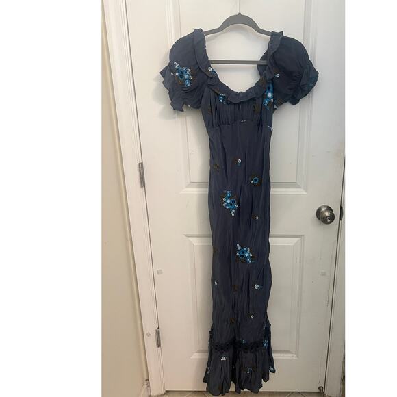 Free People Bali Santa Cruz Maxi Dress M Blue Floral Western Chic cottagecore - Picture 4 of 12